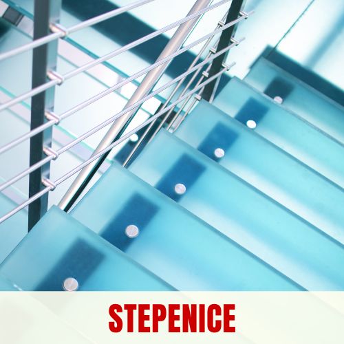 Staklene stepenice se sastoje od staklenih gazišta i podesta koji se postavljaju na konstrukciju od inox-a ili čelika.